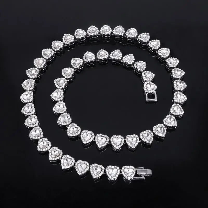Collar Corazones Diamond - Baño en Oro Blanco💎