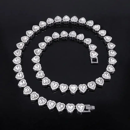 Collar Corazones Diamond - Baño en Oro Blanco💎